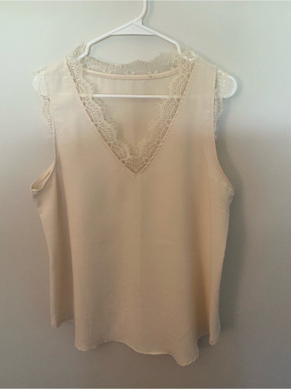 Sleeveless Lace-Trim V-Neck Top in Cream